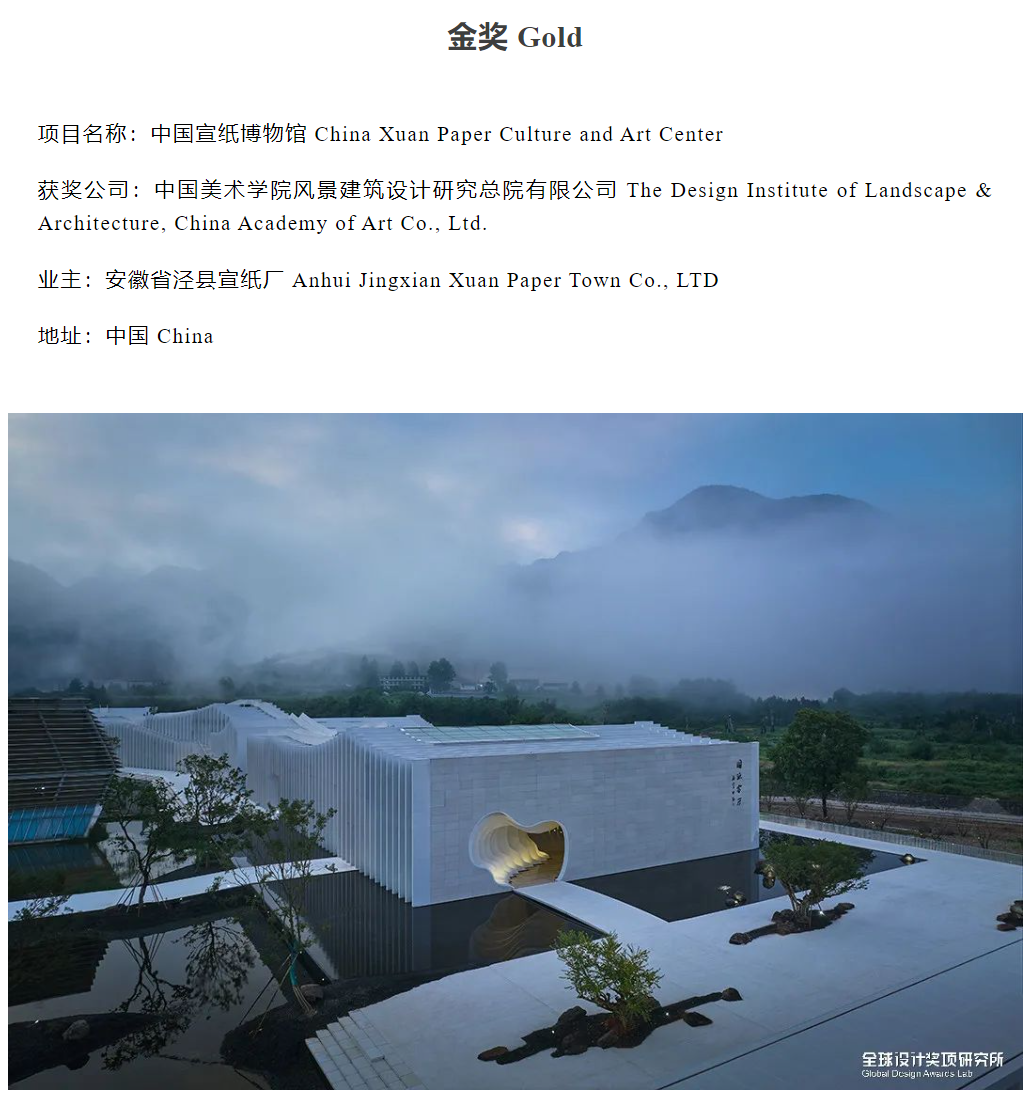恭喜！中國宣紙博物館榮獲***金獎